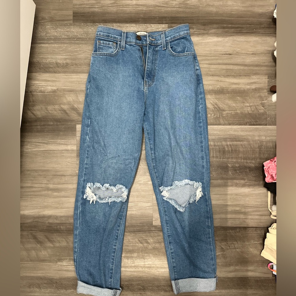 Vibrant Blue Distressed Boyfriend Jeans